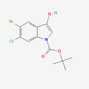 molecular formula C13H13BrClNO3 B13146882 1-Boc-5-bromo-6-chloro-1H-indol-3-ol 