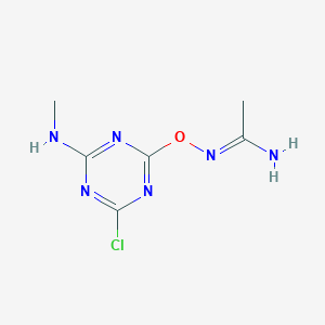 molecular formula C6H9ClN6O B13147657 N-((4-Chloro-6-(methylamino)-1,3,5-triazin-2-yl)oxy)acetimidamide 