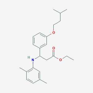 molecular formula C24H33NO3 B13147806 Ethyl 3-((2,5-dimethylphenyl)amino)-3-(3-(isopentyloxy)phenyl)propanoate 