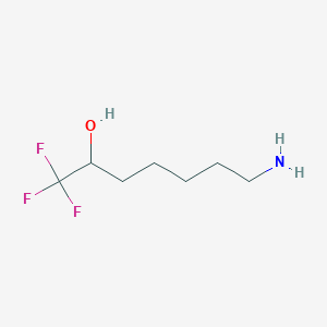 molecular formula C7H14F3NO B13147886 7-Amino-1,1,1-trifluoroheptan-2-ol 