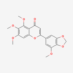 molecular formula C20H18O8 B13147901 5,6,7-Trimethoxy-2-(7-methoxy-1,3-benzodioxol-5-yl)chromen-4-one CAS No. 89029-10-7