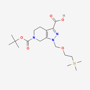 molecular formula C18H31N3O5Si B13148071 6-(tert-Butoxycarbonyl)-1-((2-(trimethylsilyl)ethoxy)methyl)-4,5,6,7-tetrahydro-1H-pyrazolo[3,4-c]pyridine-3-carboxylic acid 