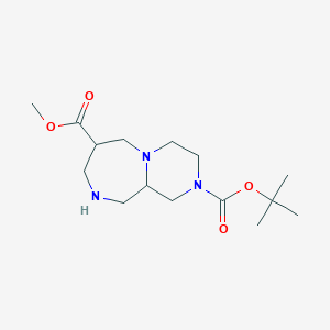 molecular formula C15H27N3O4 B13148091 2-O-tert-butyl 7-O-methyl 3,4,6,7,8,9,10,10a-octahydro-1H-pyrazino[1,2-a][1,4]diazepine-2,7-dicarboxylate 