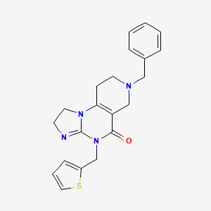 molecular formula C21H22N4OS B13148195 7-Benzyl-4-(thiophen-2-ylmethyl)-1,2,6,7,8,9-hexahydroimidazo[1,2-a]pyrido[3,4-e]pyrimidin-5(4H)-one 