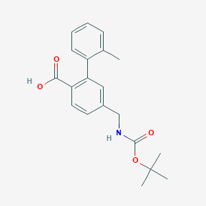 molecular formula C20H23NO4 B13148384 5-(((Tert-butoxycarbonyl)amino)methyl)-2'-methyl-[1,1'-biphenyl]-2-carboxylic acid 