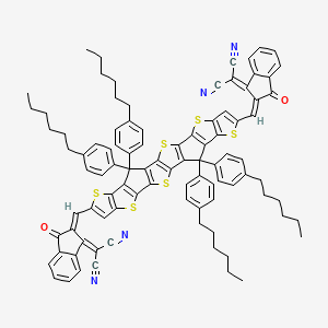 molecular formula C94H80N4O2S6 B13148426 2-[(2E)-2-[[20-[(E)-[1-(dicyanomethylidene)-3-oxoinden-2-ylidene]methyl]-3,3,16,16-tetrakis(4-hexylphenyl)-6,10,13,19,23,26-hexathiaoctacyclo[12.12.0.02,12.04,11.05,9.015,25.017,24.018,22]hexacosa-1(14),2(12),4(11),5(9),7,15(25),17(24),18(22),20-nonaen-7-yl]methylidene]-3-oxoinden-1-ylidene]propanedinitrile 