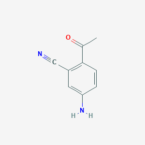 molecular formula C9H8N2O B13148467 2-Acetyl-5-aminobenzonitrile 