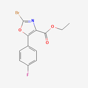 molecular formula C12H9BrFNO3 B13148604 Ethyl2-bromo-5-(4-fluorophenyl)oxazole-4-carboxylate 