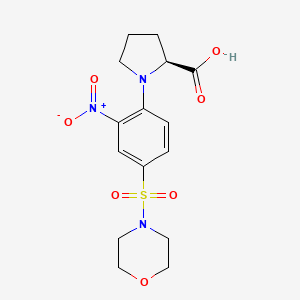 molecular formula C15H19N3O7S B13149017 (2S)-1-[4-(Morpholine-4-sulfonyl)-2-nitrophenyl]pyrrolidine-2-carboxylic acid 