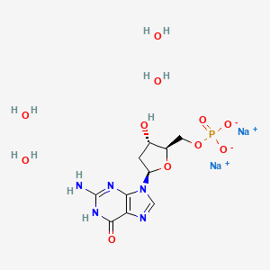 molecular formula C10H20N5Na2O11P B13149023 Sodium ((2R,3S,5R)-5-(2-amino-6-oxo-1H-purin-9(6H)-yl)-3-hydroxytetrahydrofuran-2-yl)methyl phosphate tetrahydrate 