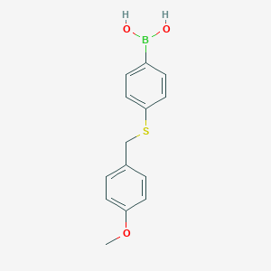 molecular formula C14H15BO3S B13149031 (4-((4-Methoxybenzyl)thio)phenyl)boronic acid 