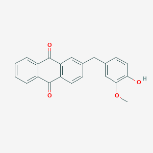 molecular formula C22H16O4 B13149278 2-[(4-Hydroxy-3-methoxyphenyl)methyl]anthracene-9,10-dione CAS No. 76092-01-8