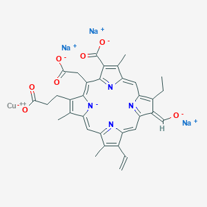 Trisodium(SP-4-2)-[(7S,8S)-3-carboxy-5-(carboxymethyl)-13-ethenyl-18-ethyl-17-formyl-7,8-dihydro-2,8,12-trimethyl-21H,23H-porphine-7-propanoato(5-)-kN21,kN22,kN23,kN24]-cuprate(3-)