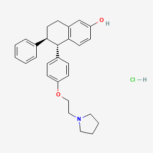 molecular formula C28H32ClNO2 B13149594 (5S,6S)-6-phenyl-5-[4-(2-pyrrolidin-1-ylethoxy)phenyl]-5,6,7,8-tetrahydronaphthalen-2-ol;hydrochloride 