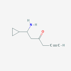 molecular formula C9H13NO B13149745 1-Amino-1-cyclopropylhex-5-yn-3-one 