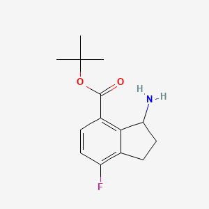 molecular formula C14H18FNO2 B13149898 tert-Butyl 3-amino-7-fluoro-2,3-dihydro-1H-indene-4-carboxylate 