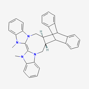 molecular formula C34H30N4 B13149907 (2S,12Z,23S)-11,14-dimethyl-4,11,14,21-tetrazanonacyclo[22.6.6.02,23.04,12.05,10.013,21.015,20.025,30.031,36]hexatriaconta-5,7,9,12,15,17,19,25,27,29,31,33,35-tridecaene 