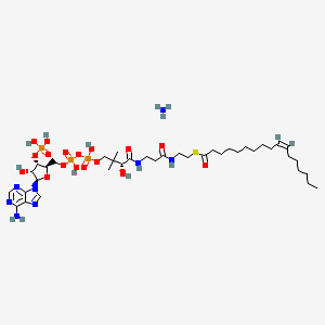 molecular formula C38H69N8O17P3S B13150070 S-[2-[3-[[(2R)-4-[[[(2R,3S,4R,5R)-5-(6-aminopurin-9-yl)-4-hydroxy-3-phosphonooxyoxolan-2-yl]methoxy-hydroxyphosphoryl]oxy-hydroxyphosphoryl]oxy-2-hydroxy-3,3-dimethylbutanoyl]amino]propanoylamino]ethyl] (Z)-heptadec-10-enethioate;azane 