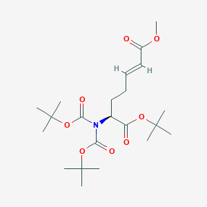 molecular formula C22H37NO8 B13150135 2-Heptenedioicacid,6-[bis[(1,1-dimethylethoxy)carbonyl]amino]-,7-(1,1-dimethylethyl)1-methylester,(2E,6S)- 