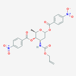 molecular formula C24H23N3O11 B13150252 (4S,5S,6S)-4-(((Allyloxy)carbonyl)amino)-6-methyltetrahydro-2H-pyran-2,5-diyl bis(4-nitrobenzoate) 