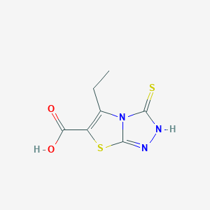 molecular formula C7H7N3O2S2 B13150321 5-Ethyl-3-sulfanyl-[1,2,4]triazolo[3,4-b][1,3]thiazole-6-carboxylic acid 