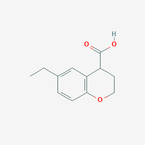 molecular formula C12H14O3 B13150449 6-Ethyl-3,4-dihydro-2H-1-benzopyran-4-carboxylic acid 