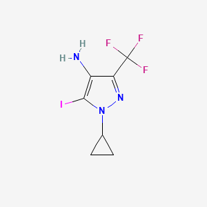 molecular formula C7H7F3IN3 B13150533 1-Cyclopropyl-5-iodo-3-(trifluoromethyl)-1H-pyrazol-4-amine 