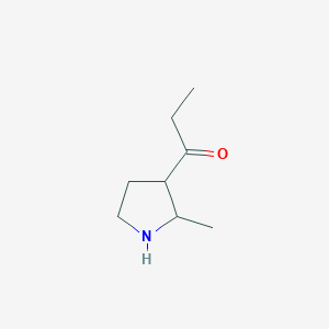 molecular formula C8H15NO B13150592 1-(2-Methylpyrrolidin-3-yl)propan-1-one 