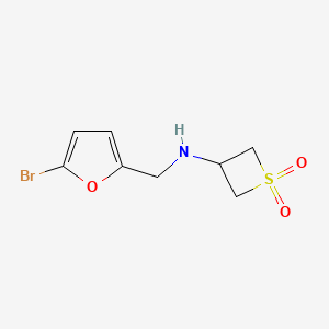 molecular formula C8H10BrNO3S B13150688 3-{[(5-Bromofuran-2-yl)methyl]amino}-1lambda6-thietane-1,1-dione 