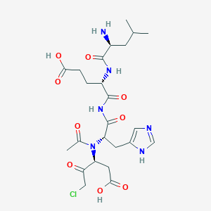 molecular formula C24H35ClN6O9 B13150846 (S)-4-((S)-2-Amino-4-methylpentanamido)-5-((S)-2-(N-((S)-1-carboxy-4-chloro-3-oxobutan-2-yl)acetamido)-3-(1H-imidazol-4-yl)propanamido)-5-oxopentanoic acid 