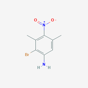 molecular formula C8H9BrN2O2 B13151037 Benzenamine,2-bromo-3,5-dimethyl-4-nitro- 