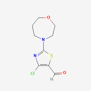 molecular formula C9H11ClN2O2S B13151086 4-Chloro-2-(1,4-oxazepan-4-YL)-1,3-thiazole-5-carbaldehyde 