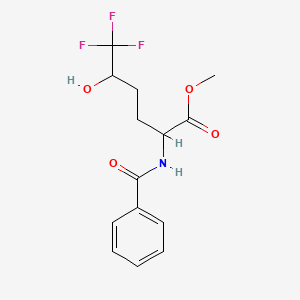 molecular formula C14H16F3NO4 B13151119 Methyl 6,6,6-trifluoro-5-hydroxy-2-(phenylformamido)hexanoate 