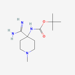 molecular formula C12H24N4O2 B13151259 tert-butyl N-(4-carbamimidoyl-1-methylpiperidin-4-yl)carbamate 