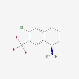 molecular formula C11H11ClF3N B13151661 (1R)-6-chloro-7-(trifluoromethyl)-1,2,3,4-tetrahydronaphthalen-1-amine 