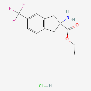 molecular formula C13H15ClF3NO2 B13151799 Ethyl 2-amino-5-(trifluoromethyl)-2,3-dihydro-1H-indene-2-carboxylate hydrochloride CAS No. 1272758-27-6