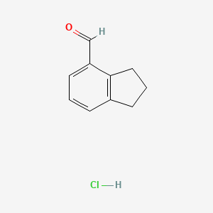 molecular formula C10H11ClO B13152027 2,3-Dihydro-1H-indene-4-carbaldehyde HCl 