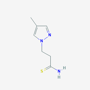 molecular formula C7H11N3S B13152072 3-(4-methyl-1H-pyrazol-1-yl)propanethioamide 