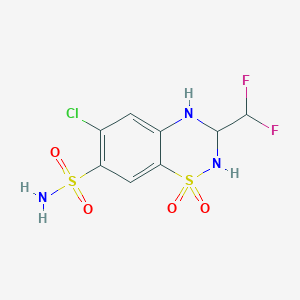 molecular formula C8H8ClF2N3O4S2 B13152292 2H-1,2,4-Benzothiadiazine-7-sulfonamide, 6-chloro-3-(difluoromethyl)-3,4-dihydro-, 1,1-dioxide CAS No. 735-27-3