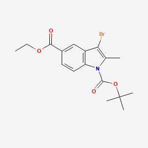 molecular formula C17H20BrNO4 B13152609 1-(tert-Butyl) 5-ethyl 3-bromo-2-methyl-1H-indole-1,5-dicarboxylate 