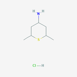 molecular formula C7H16ClNS B13152877 2,6-dimethylthian-4-amine hydrochloride, Mixture of diastereomers 