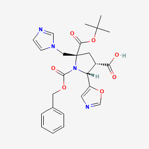 molecular formula C25H28N4O7 B13152982 (2R,3S,5R)-5-(imidazol-1-ylmethyl)-5-[(2-methylpropan-2-yl)oxycarbonyl]-2-(1,3-oxazol-5-yl)-1-phenylmethoxycarbonylpyrrolidine-3-carboxylic acid 