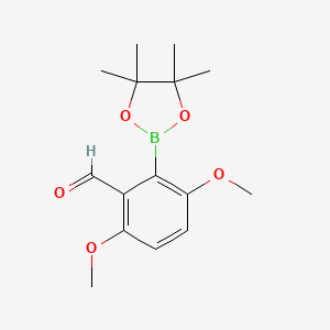 molecular formula C15H21BO5 B13153015 3,6-Dimethoxy-2-(4,4,5,5-tetramethyl-1,3,2-dioxaborolan-2-yl)benzaldehyde 