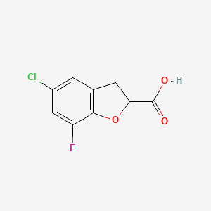 molecular formula C9H6ClFO3 B13153296 5-Chloro-7-fluoro-2,3-dihydro-1-benzofuran-2-carboxylic acid 