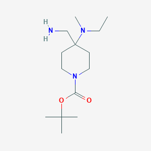 molecular formula C14H29N3O2 B13153679 Tert-butyl 4-(aminomethyl)-4-[ethyl(methyl)amino]piperidine-1-carboxylate 