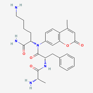 molecular formula C28H35N5O5 B13153710 (2S)-6-amino-2-[[(2S)-2-[[(2S)-2-aminopropanoyl]amino]-3-phenylpropanoyl]-(4-methyl-2-oxochromen-7-yl)amino]hexanamide 