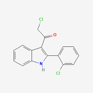 molecular formula C16H11Cl2NO B13153758 2-chloro-1-[2-(2-chlorophenyl)-1H-indol-3-yl]ethanone 