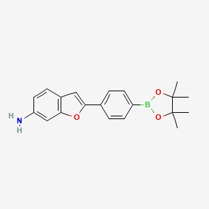 molecular formula C20H22BNO3 B13153792 2-(4-(4,4,5,5-Tetramethyl-1,3,2-dioxaborolan-2-yl)phenyl)benzofuran-6-amine 