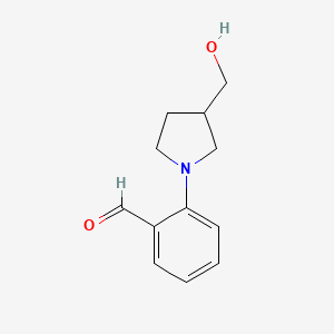 molecular formula C12H15NO2 B13153891 2-[3-(Hydroxymethyl)pyrrolidin-1-YL]benzaldehyde 