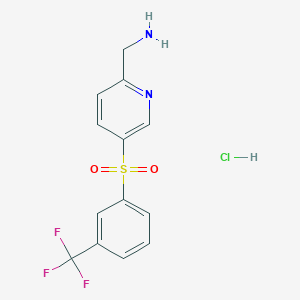 molecular formula C13H12ClF3N2O2S B13153998 (5-((3-(Trifluoromethyl)phenyl)sulfonyl)pyridin-2-yl)methanamine hydrochloride 